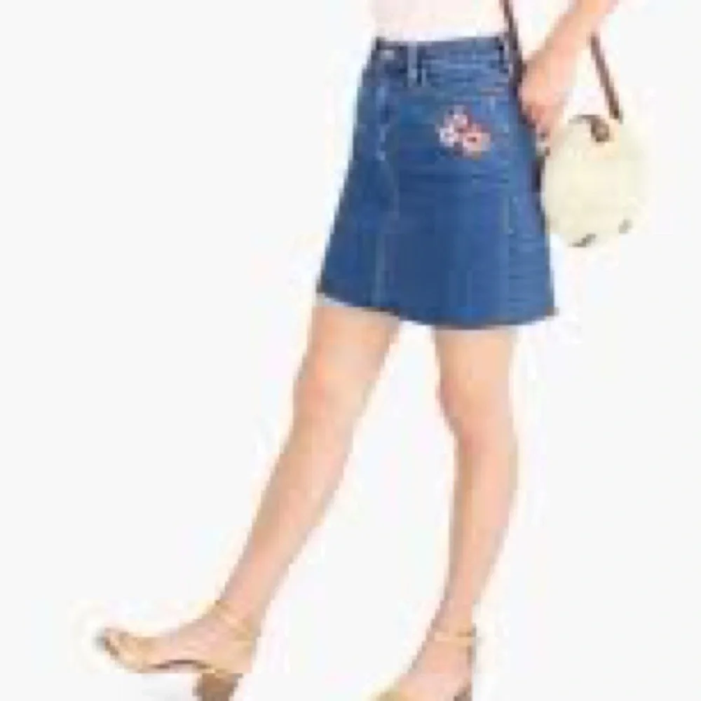 J‎ Crew Raw edge floral embroidered denim a-line mini skirt in blue